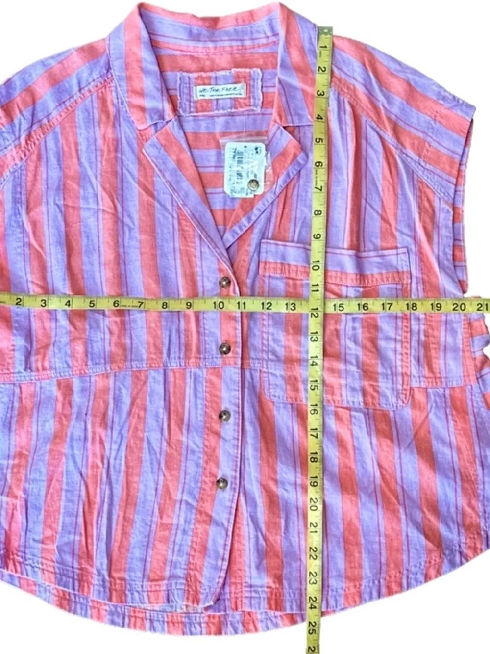 Free People Play It Cool Striped Linen Shirt Sorbet Combo Small NWT - Picture 8 of 8